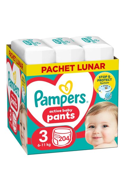 Πάμπες Active Baby XXL, μέγεθος 3, 6-11 κιλά, 204 τεμάχια