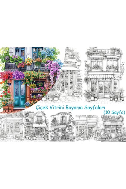 Flower Window Coloring Pages, (10 Pieces A4 Size).