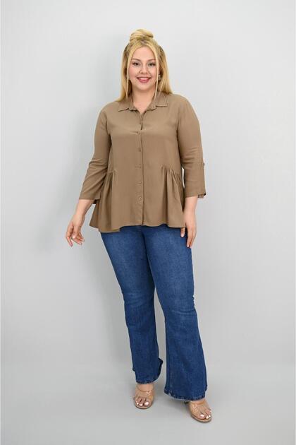 Women's Large Size Ruffle Detailed Shirt 1720-25-1