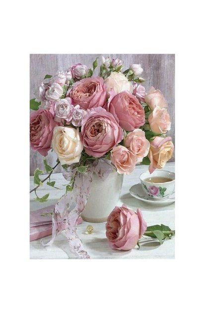 Set de broderie cu diamante 5d, Pictura 30x40 cm, model vaza cu flori, ZY-001