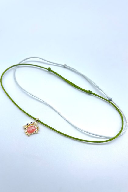 2 Pieces of Cute Orange Crab Figured Green Gray Silk Floss Thread Summer Minimal Anklet Set