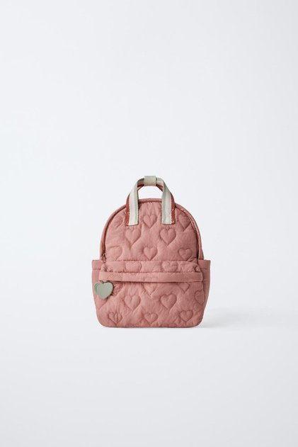Girl's Powder Heart Patterned Mini Backpack - Heart Keychain Detail