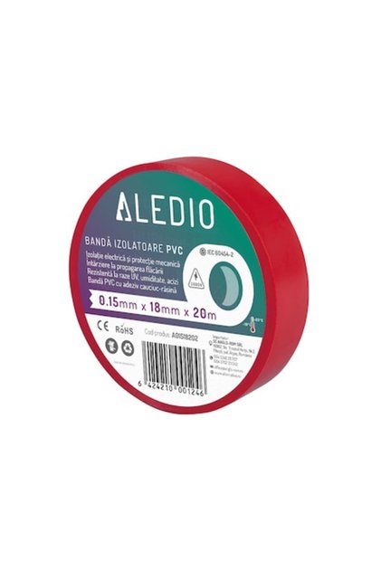 Banda izolatoare din PVC, 0.15mmx18mmx20m, rosu, Aledio