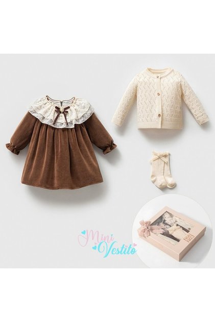 Gabriela Vintage Zarafet Dantel Yaka Kadife Elbise