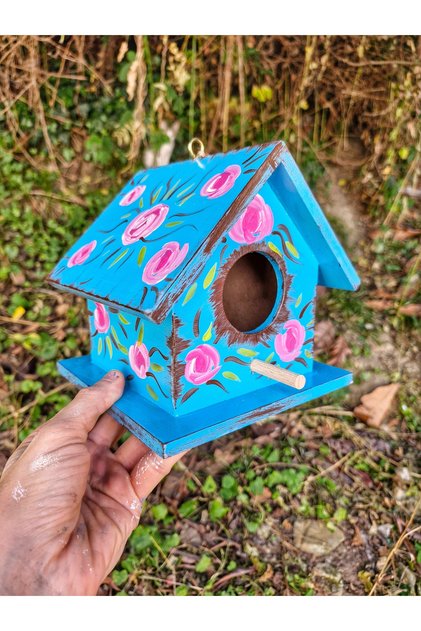 16×16×16Cm,Wooden Hand-Painted Bird House Bird Nest for Garden Balcony Decor