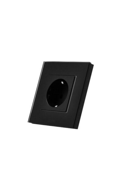 Priză simplă, standard german, 2P+T, ramă de sticlă, 16A, neagră