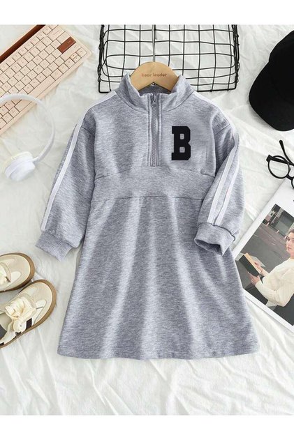 Children's B Printed Half Zipper Stand Collar Mini Dress