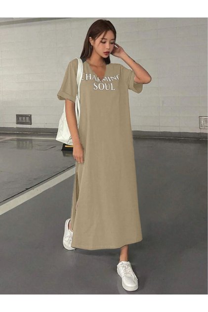 Women's Plus Size Charming Soul Printed V-Neck T-Shirt Dress/Tunic