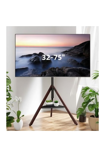 Height Adjustable Floor TV Stand with Tripod Base and Storage Trays for 32-75 inch Screens