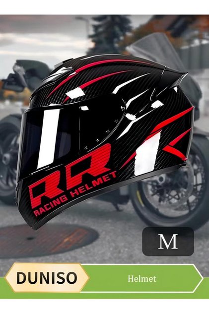 Full Face Motorcycle Helmet, Cool Anti-collision Cycling Helmet, Breathable with Black Lenses (M)
