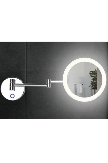 Banyo Makyaj Aynası, Ledli (Gün Işığı), Çift Kollu (Paslanmaz Çelik), IP44, Büyüteçli (3x) - Krom