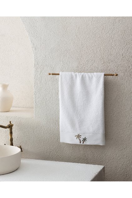 Palmy Embroidered 100% Cotton Face Towel - White - 50X76 cm