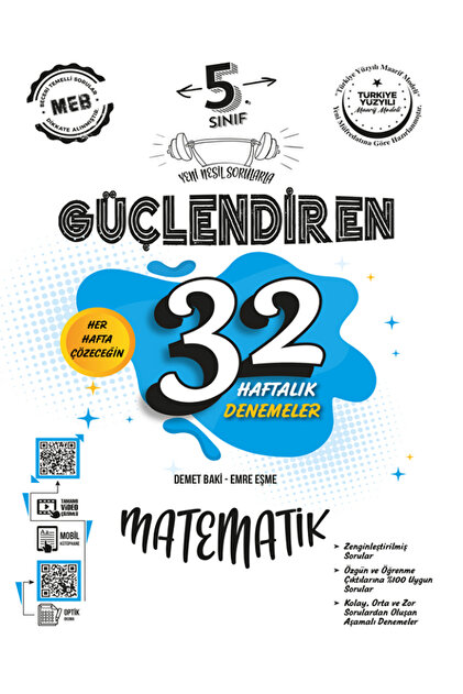 5.Sınıf Ankara Güçlendiren Matematik 32 Haftalık Denemeler / Kolay Orta ve Zor Sorulardan Oluşur