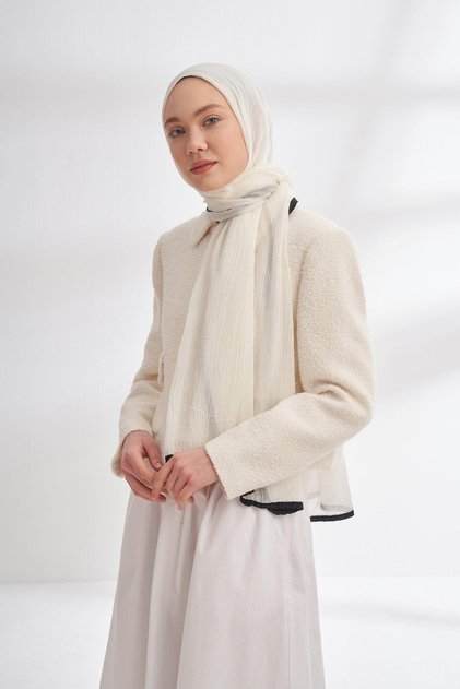 Muslin Piping Shawl Ecru