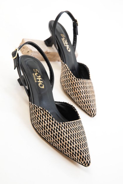 Black-Beige Women's Classic Heeled Shoes 20722