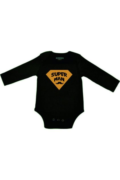 Baby Boy Black Super Man Printed Zıbın Body