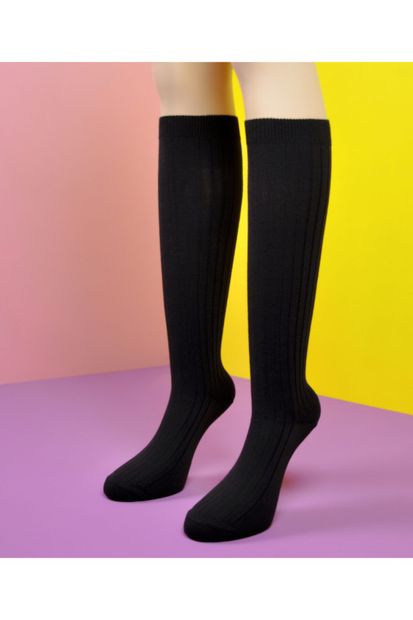 Socks Academy Unisex Siyah Derbili Dizaltı Çorap - 1