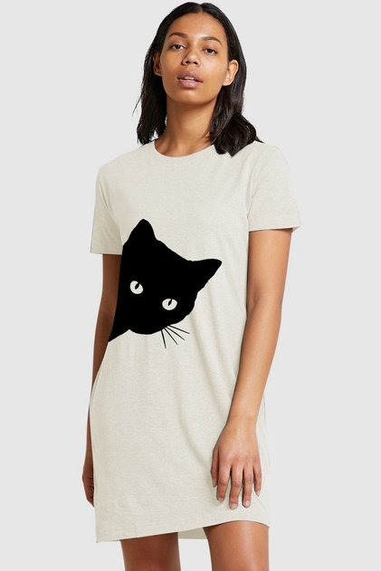 Curious Light Gray Short Sleeve Combed Cotton Women's T-Shirt Dress