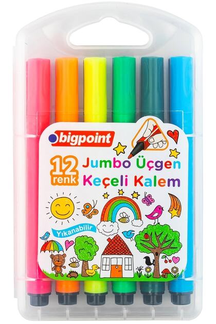 Jumbo Üçgen Keçeli Kalem 12'li Set (plastik Kutulu)