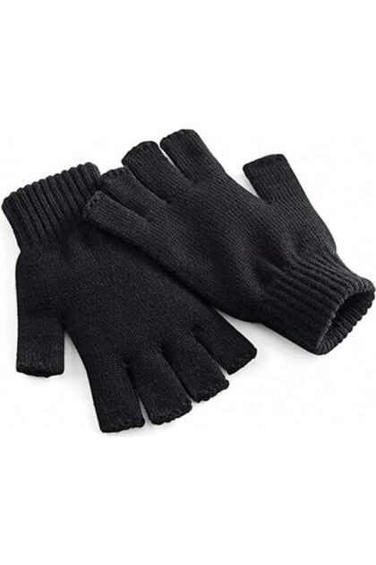 Quality Knitwear Unisex Black Knitted Cut Gloves
