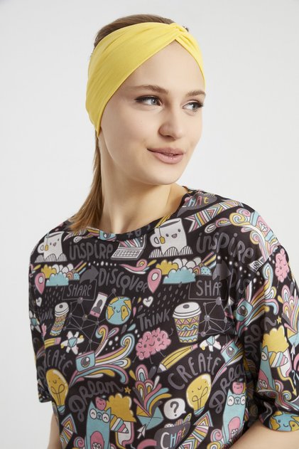Living Yellow, Boutique Design Women's Bandana Hair Band, Extra Soft, Flexible, Natural, Combed Cotton
