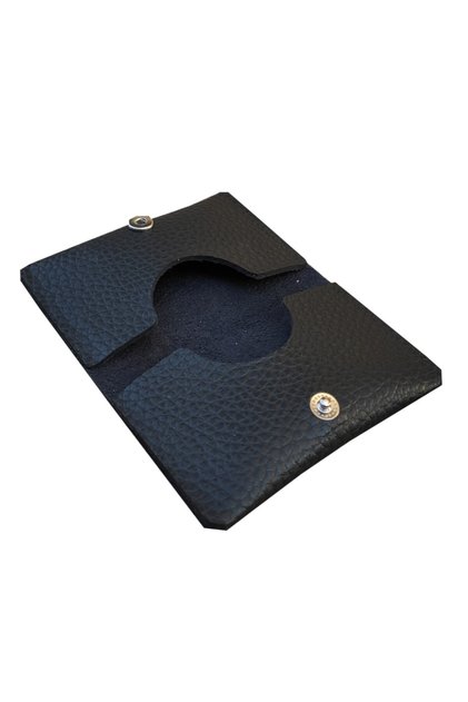 Unisex Snap Fastener Thin Leather Handmade Black Business Card Holder Credit Card Holder