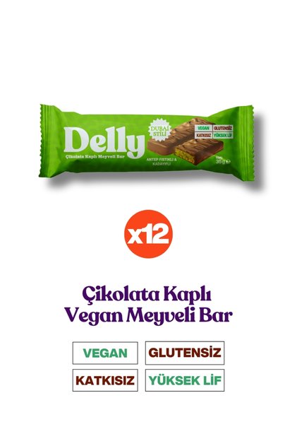 12 Adet Çikolata Kaplı - Antep Fıstıklı & Kadayıflı Meyveli Bar 35g