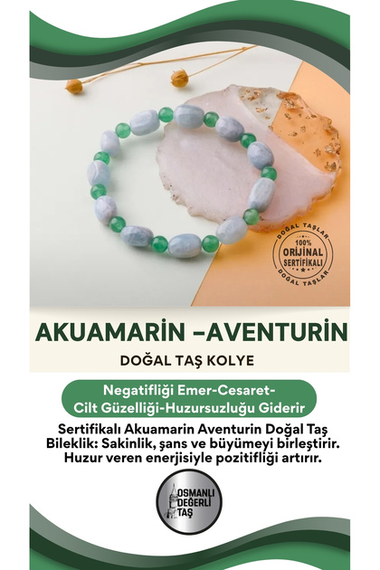 Certified Special Design Aquamarine Aventurine Natural Stone Bracelet