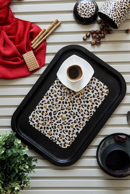 Leo Patterned Metal Tray - Tea Coffee Tray - Presentation Tray 28 Cm X 40 Cm Ee164-v4