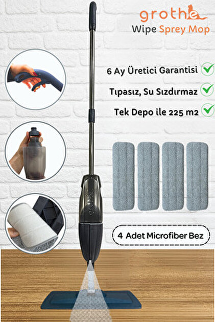 Yui 360 Derece Dönen Su Püskürtmeli Sprey Mop Paspas Beyaz