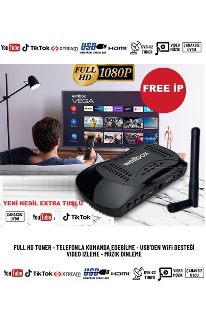 Vega Çanaklı Çanaksız Wifi Anten Dahil Full Hd Free Ip Yeni Nesil Extra Tuşlu Uyumlu