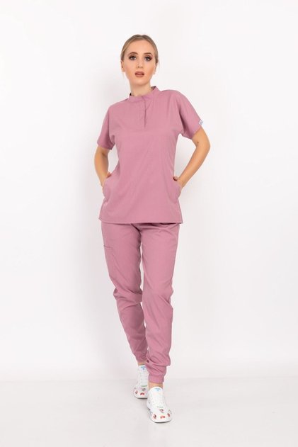 Powder Color Snap Fastener Richter Collar Soft Lycra Doctor, Nurse, Hospital, Nursing Jersey Set
