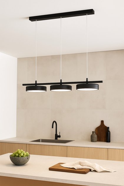 Mayda Modern Salon Yatak Odası Yemek Masası Mutfak Beyaz Işık Ledli Siyah Renk 3 Lü Led Avize