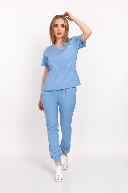 Baby Blue Soft Lycra Atlantis Model Jogger Pants Nurse Doctor Hospital Scrubs Uniform Set