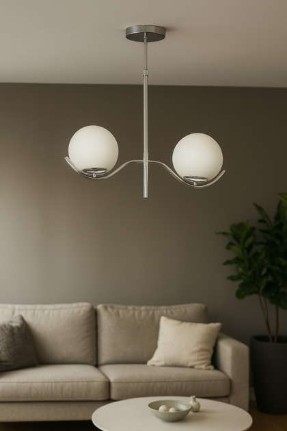 Avizemoda Ranya 2 li Beyaz Camlı Salon Oturma Odası Modern Avize