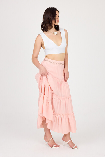 Maxi Length Skirt with Elastic Waist and Fold Detail