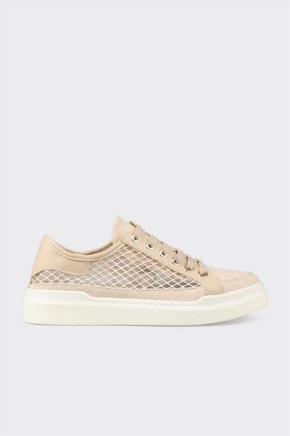 Bej Kadın Bağcıklı Sneaker