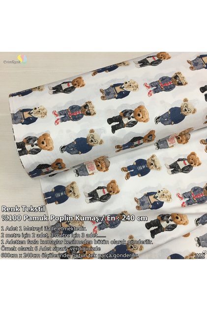 Teddy Bear %100 Pamuk Metrelik Poplin Kumaş