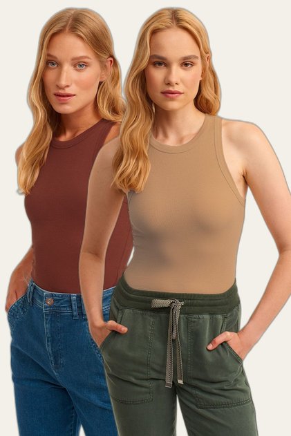 Pack of 2 Ribbed Halter Collar Knitted Tank Top
