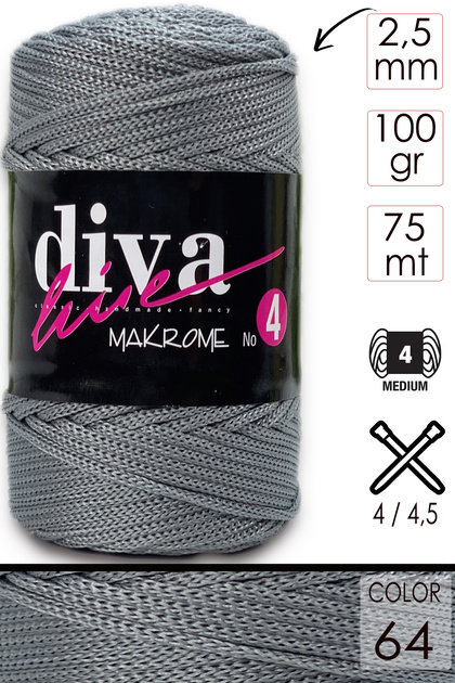 Diva Makrome Ipi Kalın (NO:4) 64 Koyu Gri.