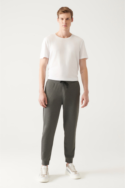 Men's Gray Lace-Up Waist Elastic Sweatpants A31Y3417