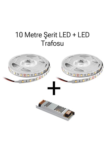 Şerit Led 10 Metre 5 Amper Led Trafosu Şerit Led 10 Metre Set Halinde Iç Mekan Beyaz Işık