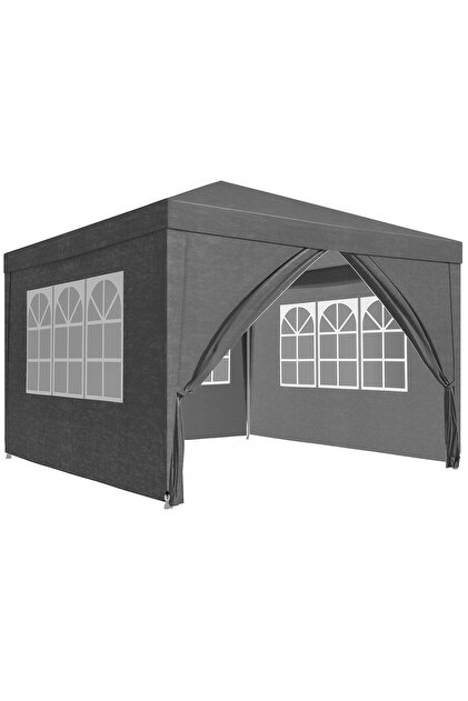 Pavilion/Cort de Gradina 3x3 m cu 4 Pereți Laterali și Ferestre – Impermeabil, Protecție UV, Gri