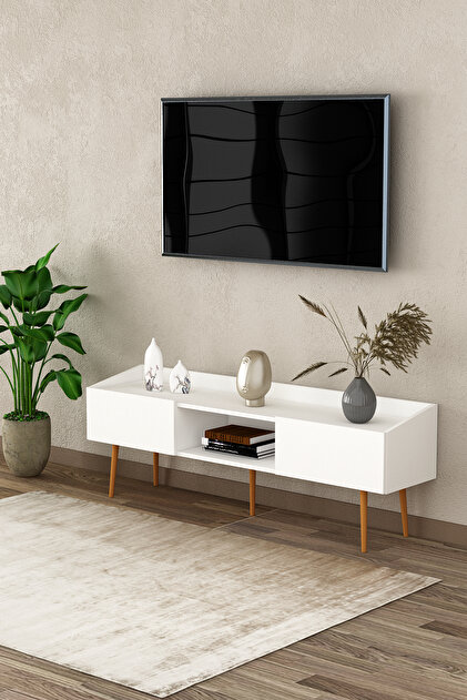 Asra Trend Modern TV Ünitesi %100 MDF Kapaklı Ayaklı Televizyon