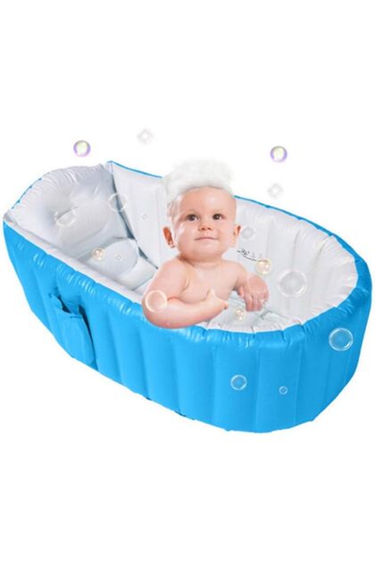 Cadita de baie gonflabila pentru bebelusi InTime, design ergonomic si compact, albastru