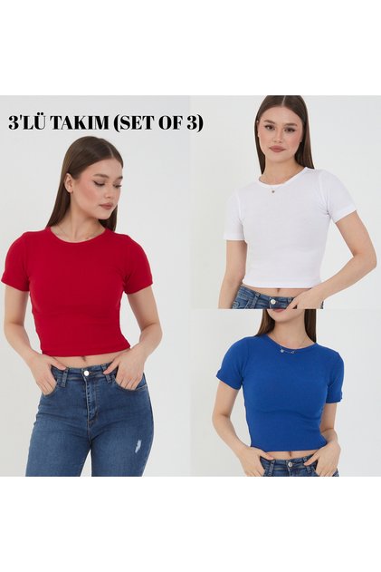 Women's 3 Piece Set Summer Crop T-Shirt Blouse