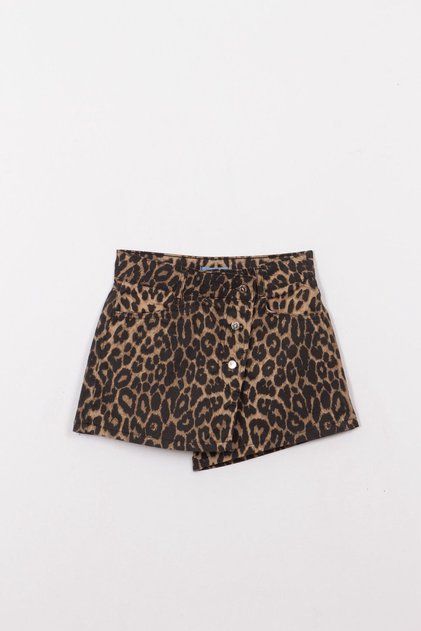 Girl's Leopard Patterned Gabardine Shorts Skirt