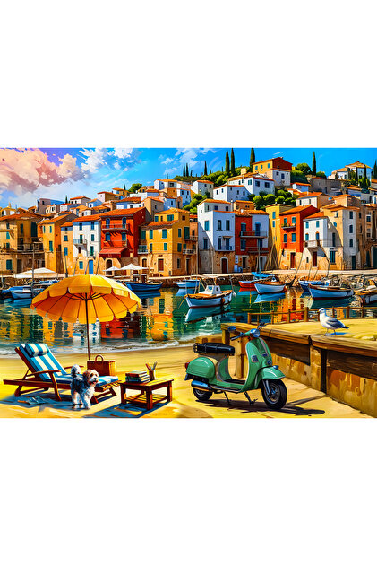 Meleni Toys 1000 Parça Seaside Town Puzzle - Kasabada Sahil