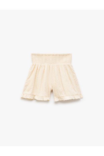 Ruffle Detailed Gipeli Textured Shorts with Elastic Waist