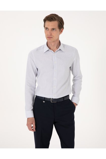 Blue Slim Fit Striped Long Sleeve Shirt 50307135-Vr036
